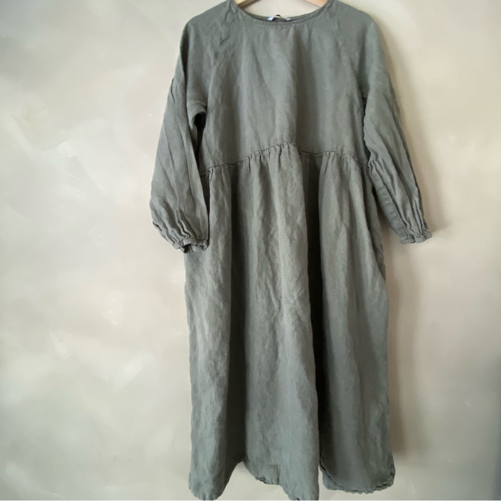 Linenfox Margo Pine Green Linen Dress